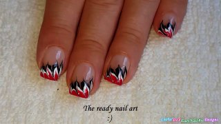 NEEDLE NAIL ART #29 - Red, Black & White Dry Marble Flame Nails-V1mLz8o2mcM