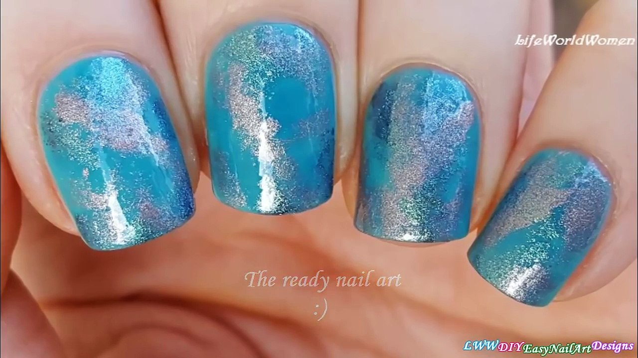 SPONGE NAIL ART DIY Sparkle Turquoise Blue NailsEDNY7Cqj3ZY video