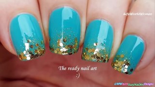 Turquoise & Gold GRADIENT NAILS _ Sponge Nail Art-FdVTSRFc8pY