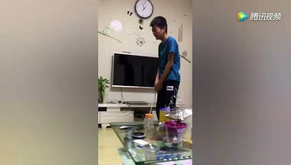 To teach his son a lesson father kneels down and gives himself a lashing