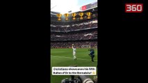 Cristiano Ronaldo prezanton topin e tij te 5 te arte perpara publikut te tij (360video)