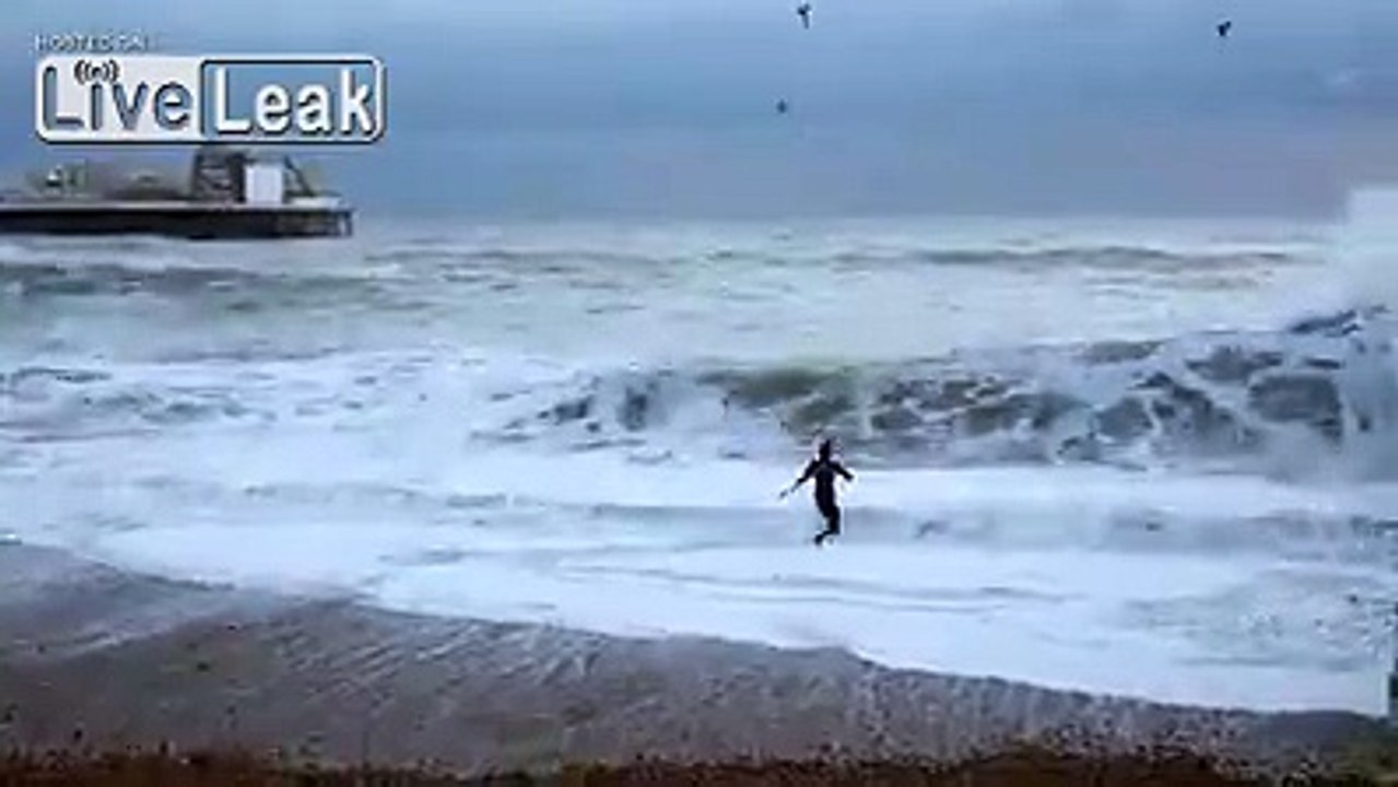 Elle manque de se noyer en sauvant son chien des vagues en pleine tempête