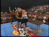 wcw  Goldberg Jackhammers Hulk Hogan through a table