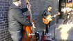 Street Music of London. Great Show of Contrabass and Guitar in Brick Lane