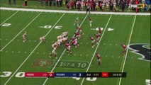 Marquise Goodwin goes up for the snag over the middle then races down the sideline for 32