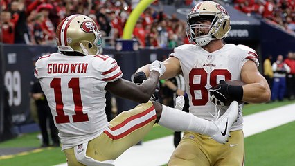 Garrett Celek finishes the drive on a 6-yard TD pass from Garoppolo