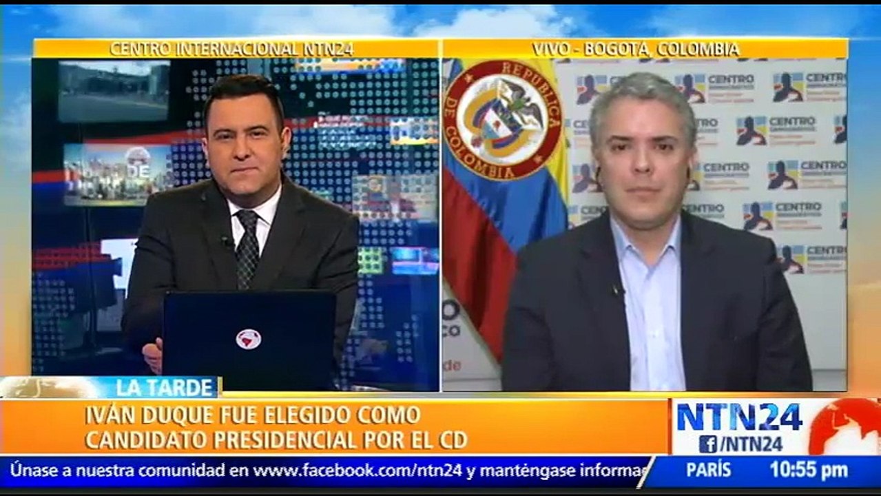 “Colombia hoy necesita pasar la página de la impunidad y hablar de la legalidad”: Iván Duque, candidato del Centro Democrático a la Presidencia de Colombia