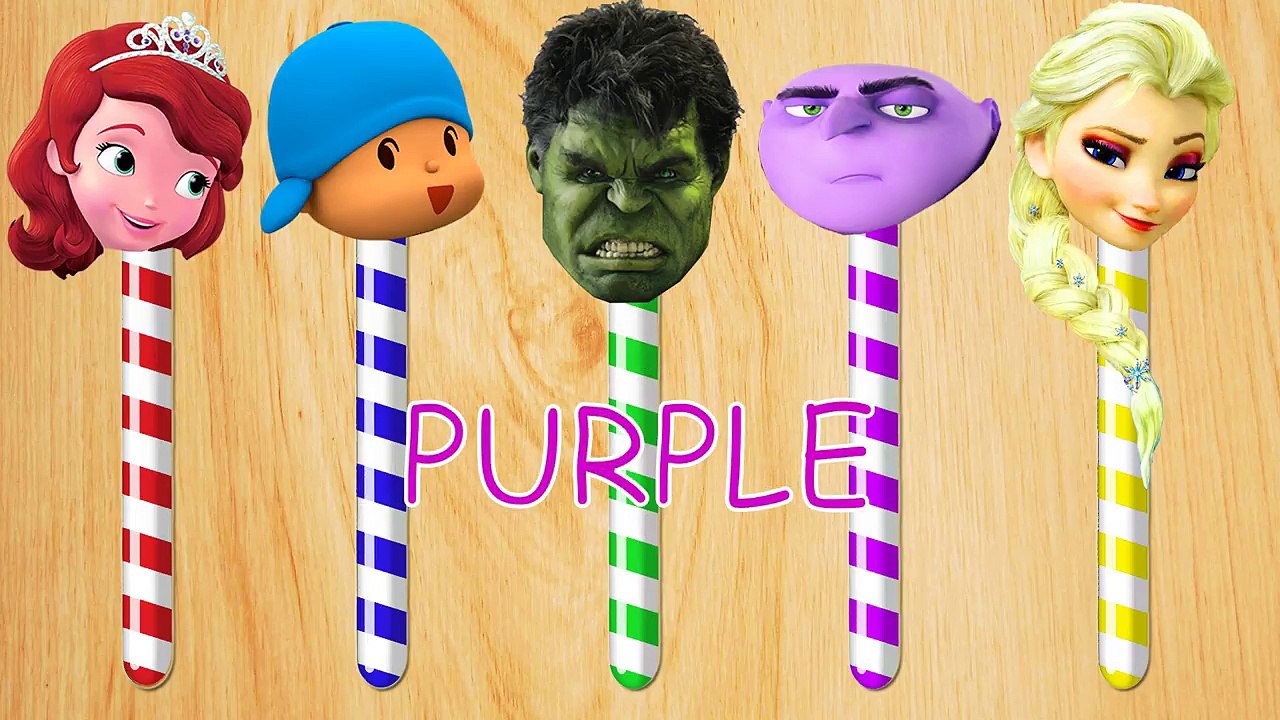 Colors Learn Candy Cane Wrong Heads Elsa Hulk Pocoyo Finger Family Song to Learn Colors For Kids-y0GyG08otDg