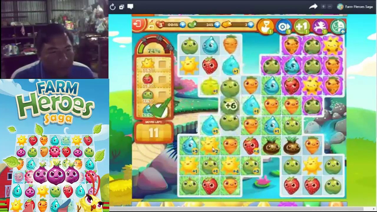 7.Farm Heroes l Win maps 224 3 sao nhận được Pet chim hạt nhật bản
