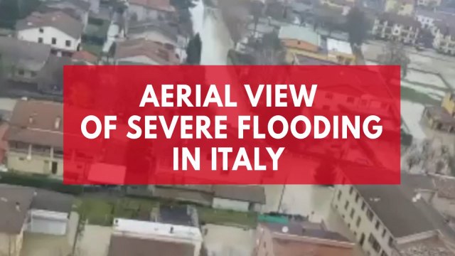 Aerial view of severe flooding in Italy captured after residents evacuated