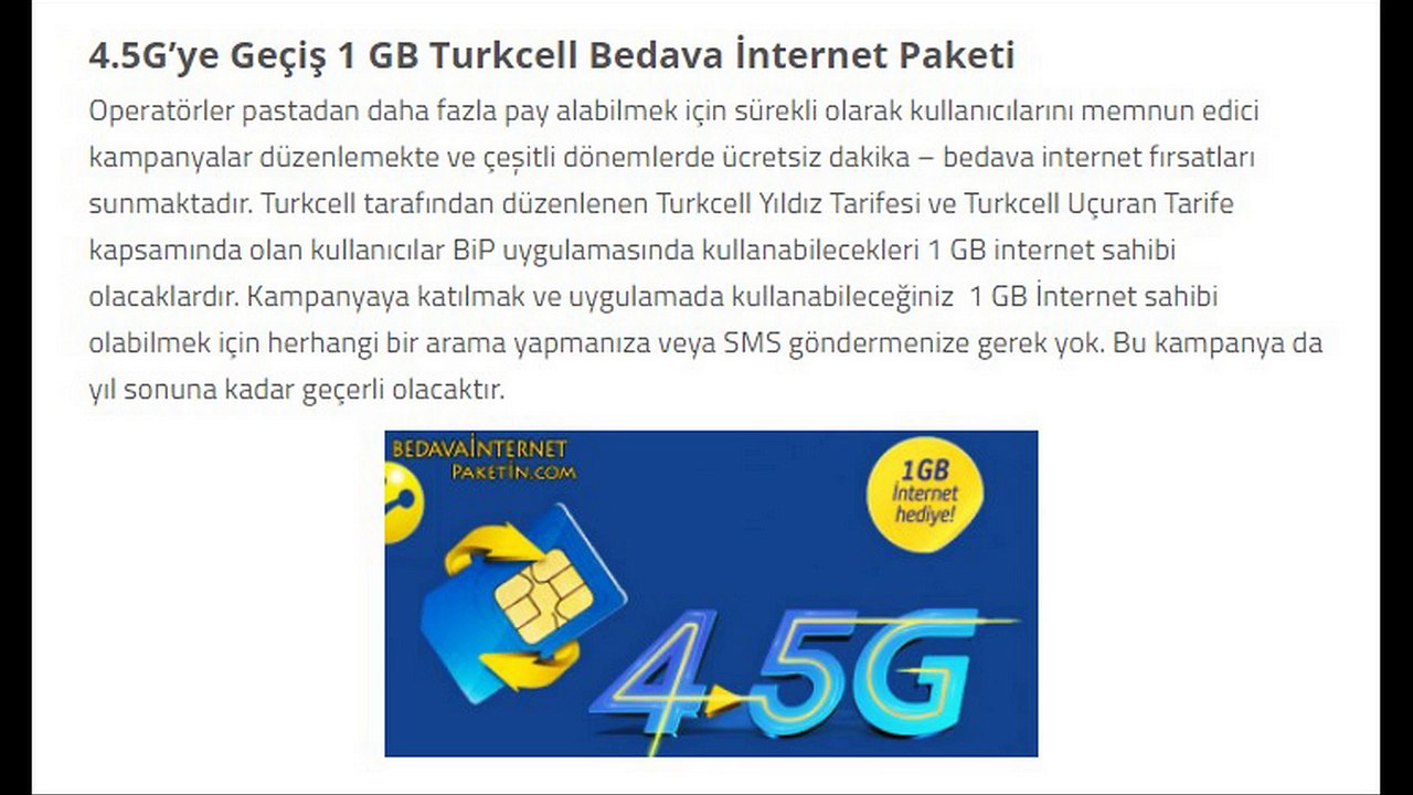 Turkcell Bedava İnternet Paketleri 2018