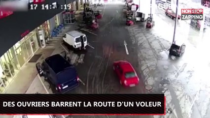 Des ouvriers barrent la route d’un voleur avec des chariots élévateurs (Vidéo)