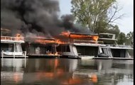 Moored Houseboats Destroyed by Fire at Moama