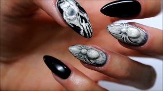 Halloween nail art _ Spider and skull 3D _ Odette Swan-qJe_rAmad1E