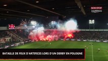 Football : Bataille de feux d’artifice dans les tribunes lors d’un derby en Pologne (Vidéo)