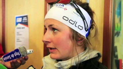 Justine Braisaz après sa victoire au Grand-Bornand