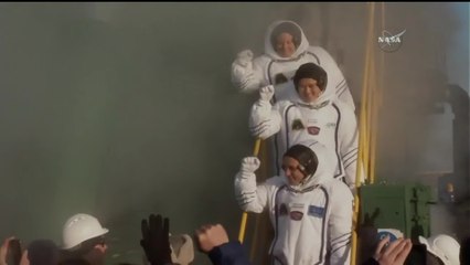 Soyuz MS-07 Crew Suit Up & Board Rocket