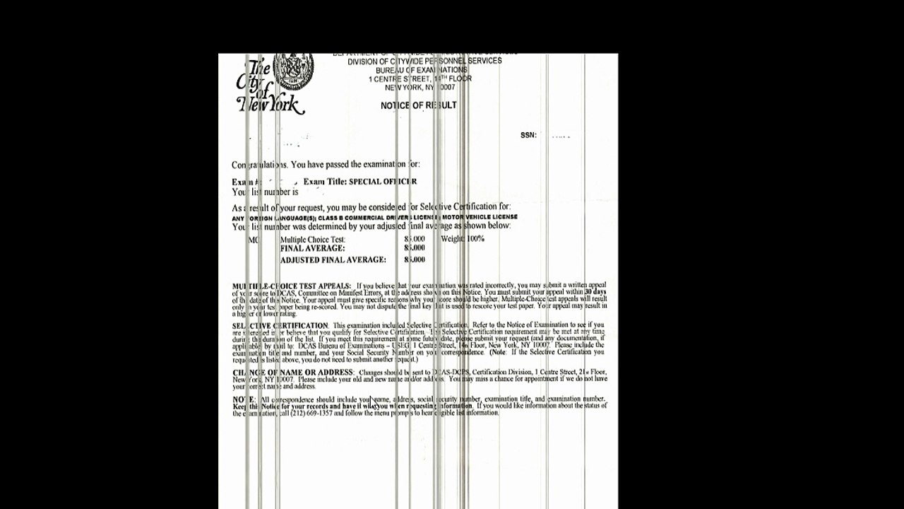 DCAS exam result