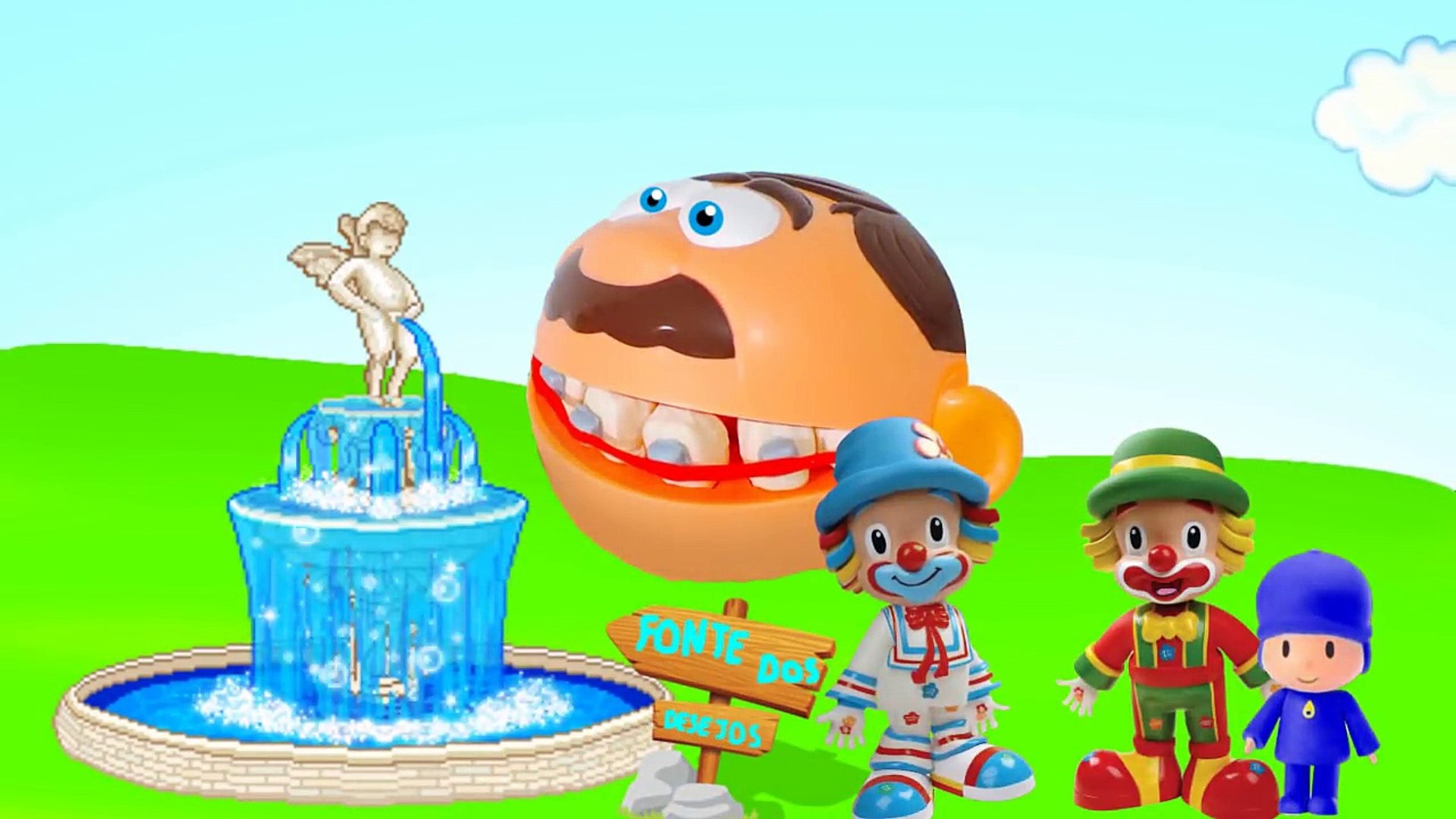 FONTE DOS DESEJOS POCOYO GEORGE PIG MONICA PATATI  BOCÃO PLAY DOH MONICA PEDEM DESEJO em portugues-a