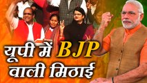 Celebration VIDEO: गुजरात और हिमाचल में दिखाई दे रही जीत से खुश हैं यूपी के BJP वाले