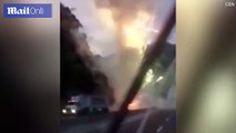 Firework lorry crashes causing roadside display