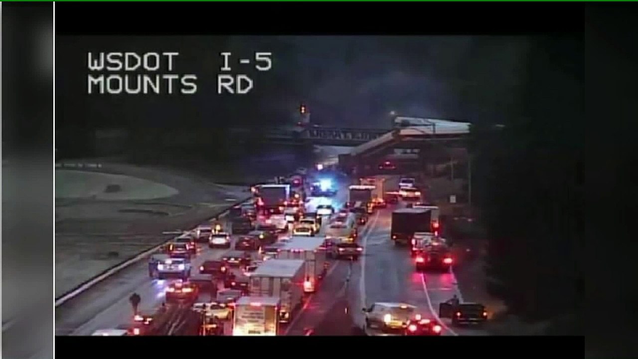 Amtrak Train Derails Above Interstate in Washington