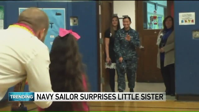 Navy Sailor Surprises Little Sister at Illinois Elementary School