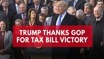 President Trump thanks Republicans for tax bill victory at White House celebration
