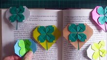 折り紙 1枚 ハートの四つ葉のクローバーしおり 簡単な折り方（niceno1）Origami Heart with four leaf clover（Lucky clover）bookmark tu-Z6XjFBsx2yg