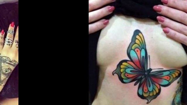 Tatuagens entre os seios e tatuagem na barriga.-Hw0HmWyZur4