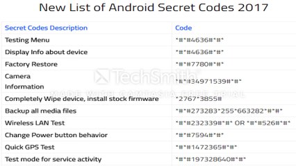 android mobile secret codes all in one