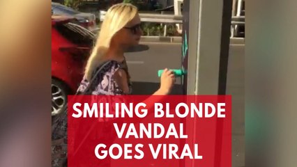 Smiling blond graffiti vandal exposed in viral video