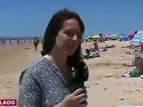 Banhista bem humorado diz que chegou cedo para guardar um lugar onde não corra o risco de colocar a mão num seio alheio