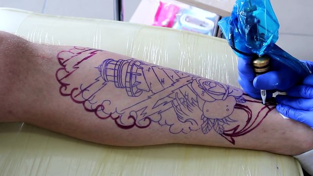 Тату Олд Скул маяк , как делать тату-CLKpQeV68Oc