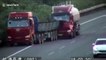 Transport lorry rear-ends broken down lorry on motorway