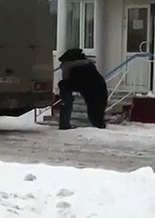 Funny Video: Crazy Russian Rides a Bear Outside His House