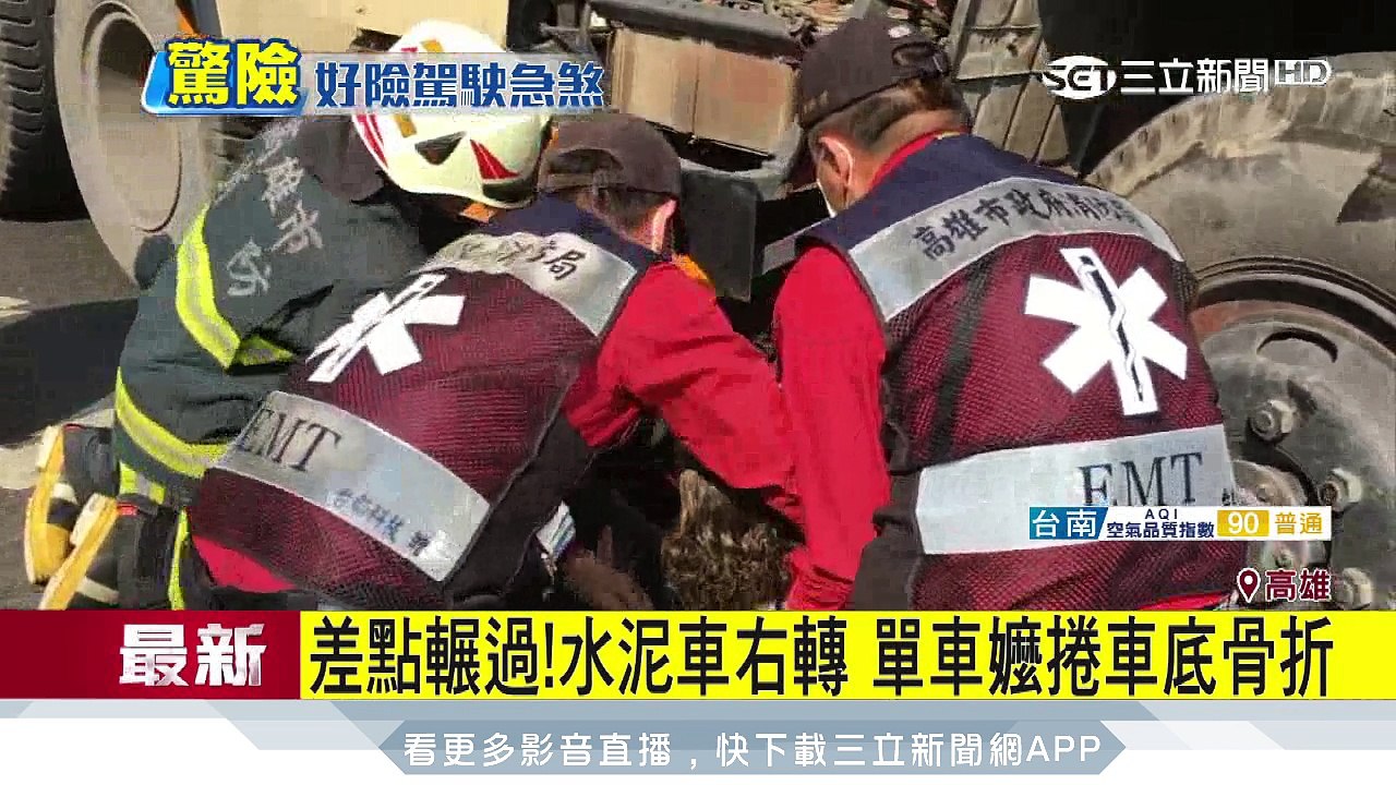 差點輾過！水泥車右轉　單車嬤捲車底骨折│三立新聞台