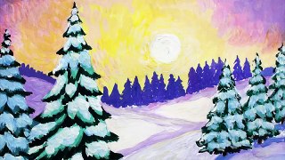 Уроки рисования. Как нарисовать ЗИМУ гуашью. How to Draw a Winter Scene