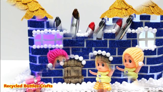 Recycled Crafts Ideas How to Make DIY Desk Organizer Plastic Bottles and Cardboard House-kVoUVWh_KjU