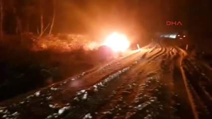 Çanakkale Karda Yoldan Çıkan Otomobil Alev Topuna Döndü