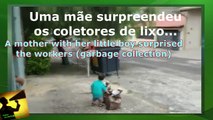 MOTHER teaches with example: Child awaits GARBAGE COLLECTORS with gifts!