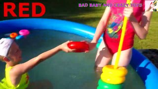 Bad kid Steals Stacking Ring Toy in Pool, Learn colors wi
