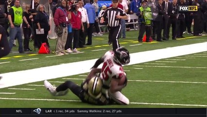 Deion Jones nearly takes interception to the house