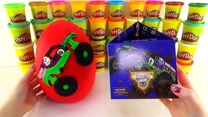 GRAVE DIGGER MONSTER JAM TRUCK GIANT PLAY DOH SURPRISE EGG MONSTER JAM MCDONALDS HAPPY MEAL TOYS