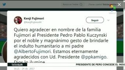Hijo de Aberto Fujimori agradece al pdte. PPK indulto a su padre