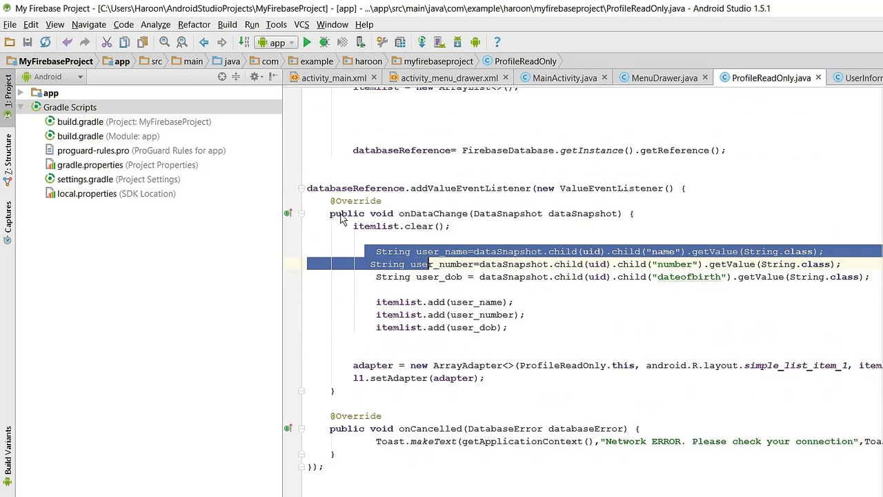 Retrieve specific data using Firebase Database in Android Studio Tutorial Part 4