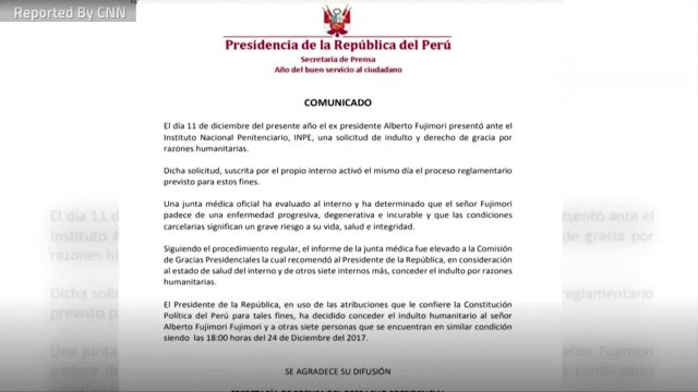 Peru's Ex-President Fujimori Pardoned