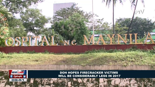 DOH hopes firecracker victims will be considerably less in 2017
