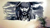 Johnny Depp Speed Drawing Wall Portrait - Pirates of the Caribbean