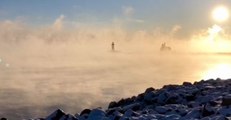 Sea Smoke Rises Over Lake Superior in Duluth
